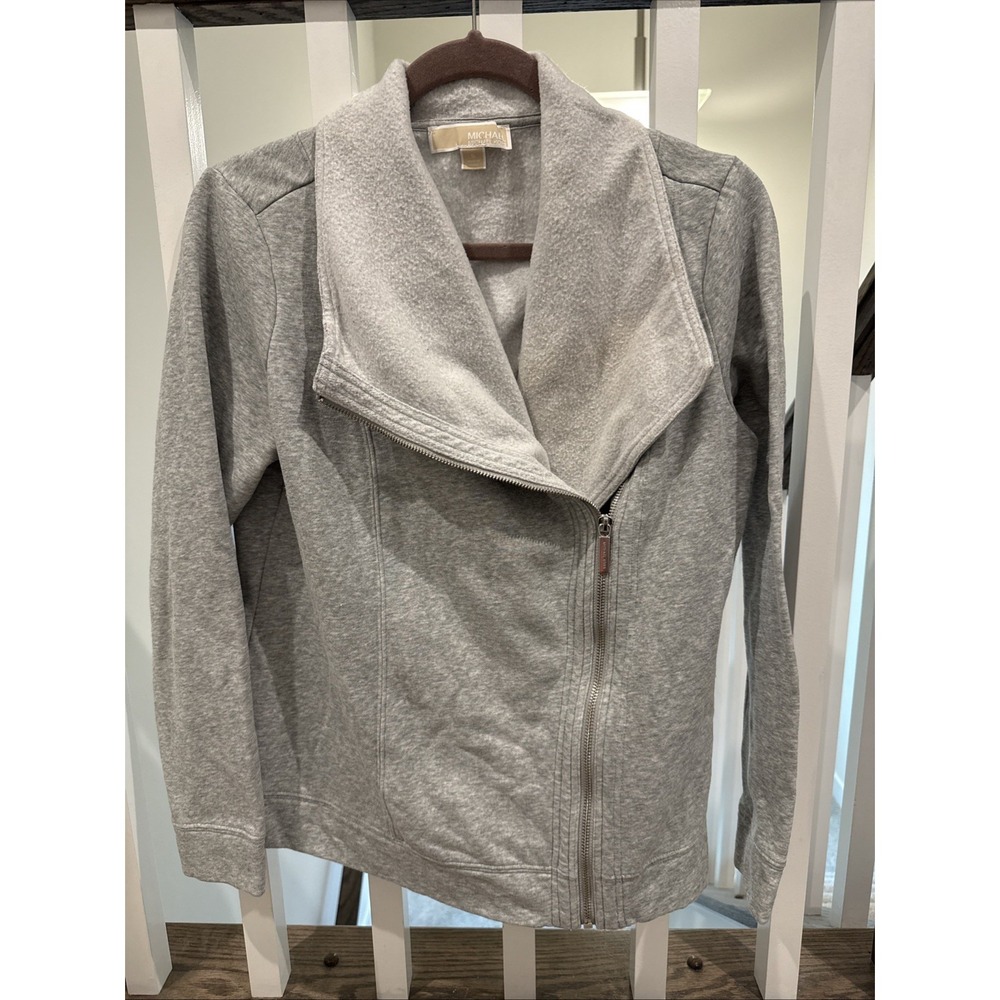 MICHAEL Michael Kors Grey‎ Size Small Fleece Zip Up Jacket Asymmetrical Silver
